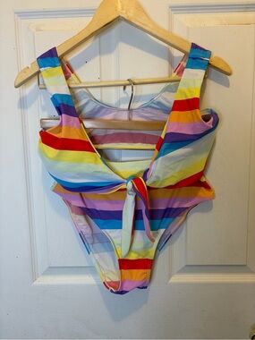 Women’s Rainbow Stripe Tie-Front Bikini Swimsuit